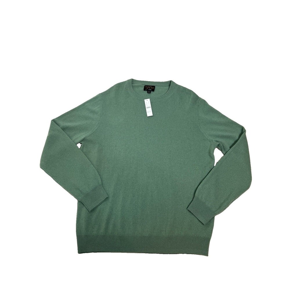J.CREW Men’s Cashmere Knit Sweater green Crewneck Pullover Long Sleeve XL New